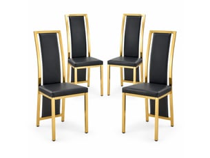Lot de 4 chaises de salle à manger à dossier haut rembourrées en métal et cuir pu noir et doré