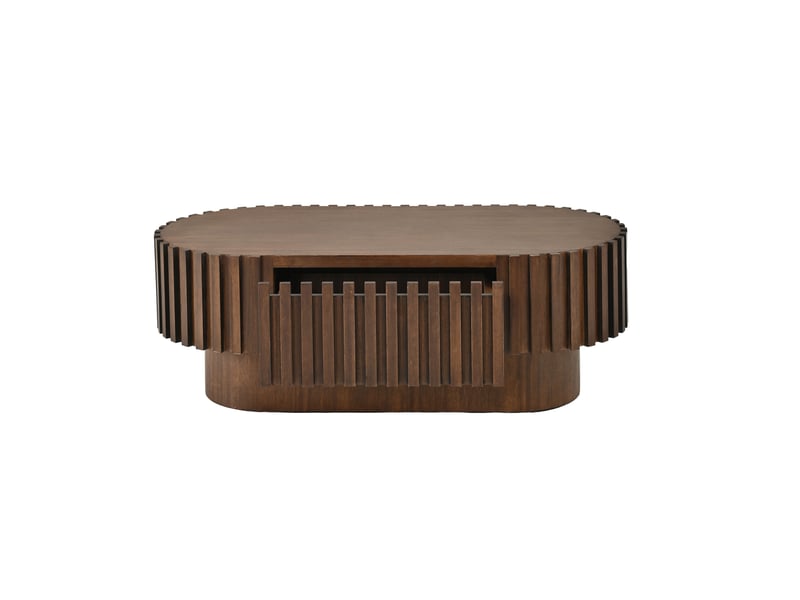  Table basse ovale 100x50x35,5 cm noyer mdf, 1 tiroir à rangement discret, style moderne rustique  - Conforama D