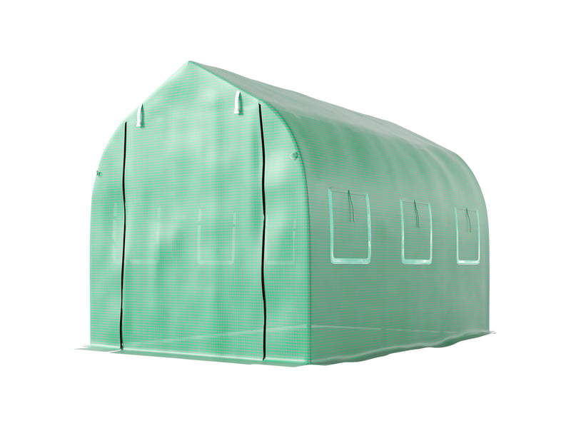  Serre de jardin tunnel serres tunnel 6 m² avec 6 fenêtres porte à fermeture éclair toile pe structure fer galvanisé vert  - Conforama B