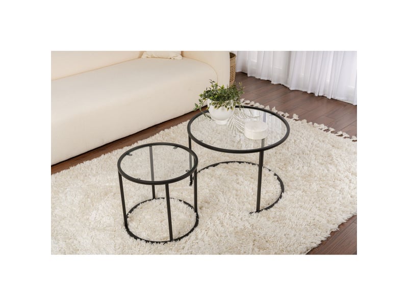Tables basses gigognes en verre trempé et métal noir et transparent ø60 et ø42 cm lot de 2 - Conforama D