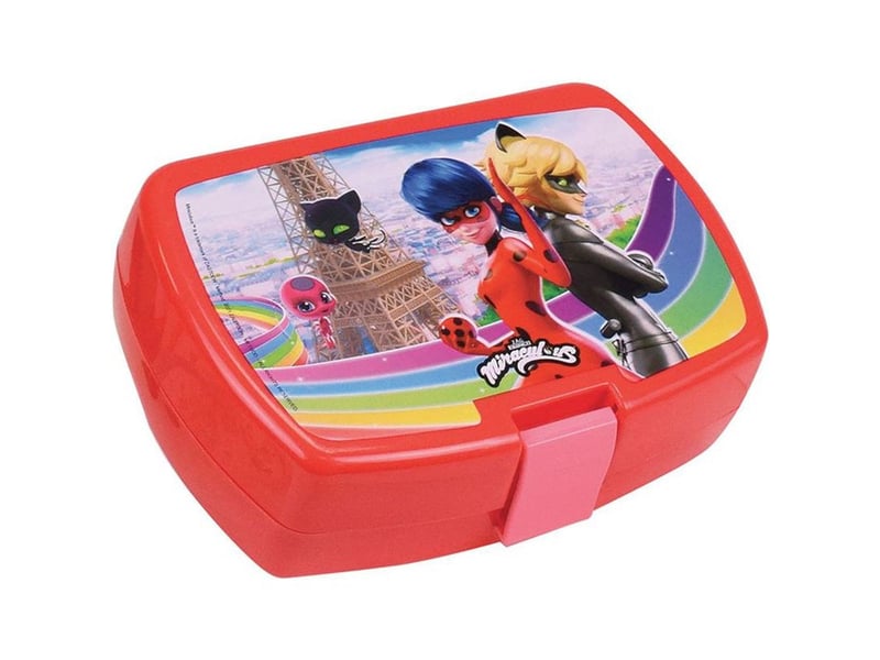  Set dinette enfant miraculous 7 pieces rouge vaisselle assiettes tasse verre gourde boite 006614 - Conforama B