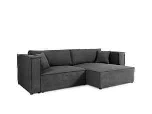 Canapé d'angle réversible convertible   4 places Velours côtelé gris avec coffre de rangement