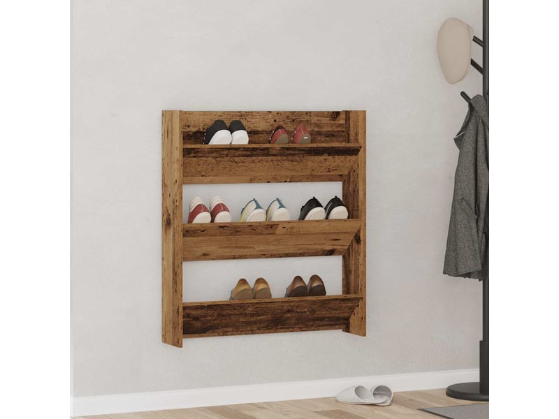  Meuble à chaussure, armoire à chaussures murale vieux bois 80x18x90 cm  - Conforama B