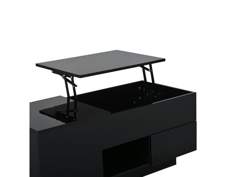  Table basse relevable led avec 2 tiroirs et rangement pour salon 100×45×43 cm en panneaux de particules noir  - Conforama D