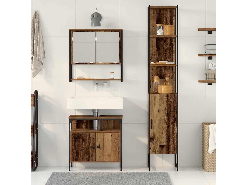 Ensemble de mobilier de salle de bain 3 pc bois ancien cf64255 - Conforama D