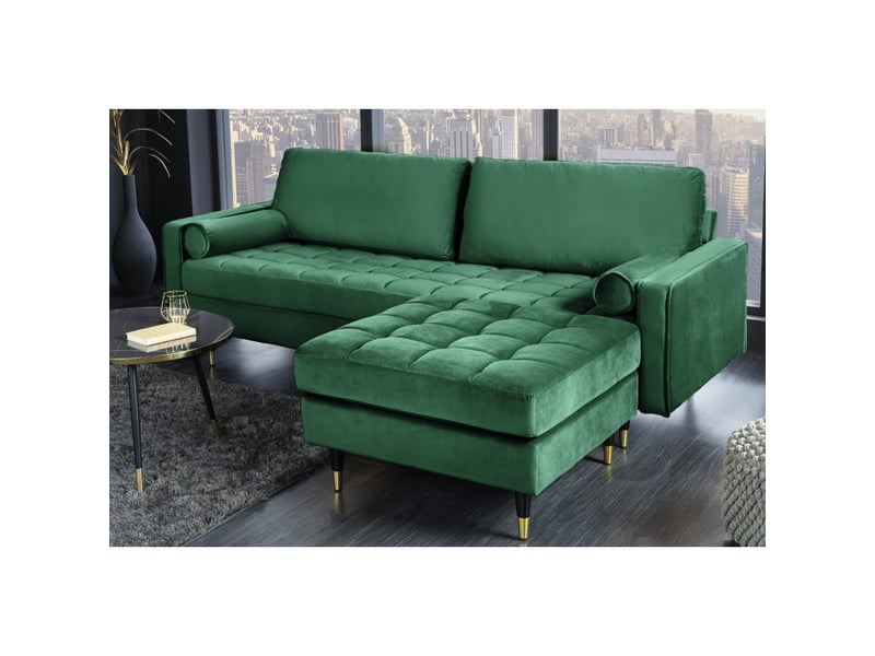 Canapé d'angle réversible koliri vert émeraude – canapé design en velours capitonné avec pouf assorti - Conforama B