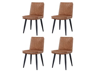 Lot de 4 chaises de salle à manger, chaises marron avec coussins double épaisseur, en similicuir, pieds en métal