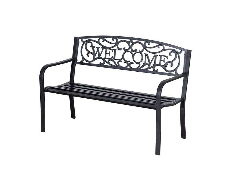  Banc de jardin 2 places 127 x 60 x 87 cm en métal avec dossier décoratif welcome, noir  - Conforama A