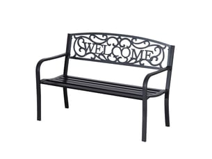 Banc de jardin 2 places 127 x 60 x 87 cm en métal avec dossier décoratif welcome, noir