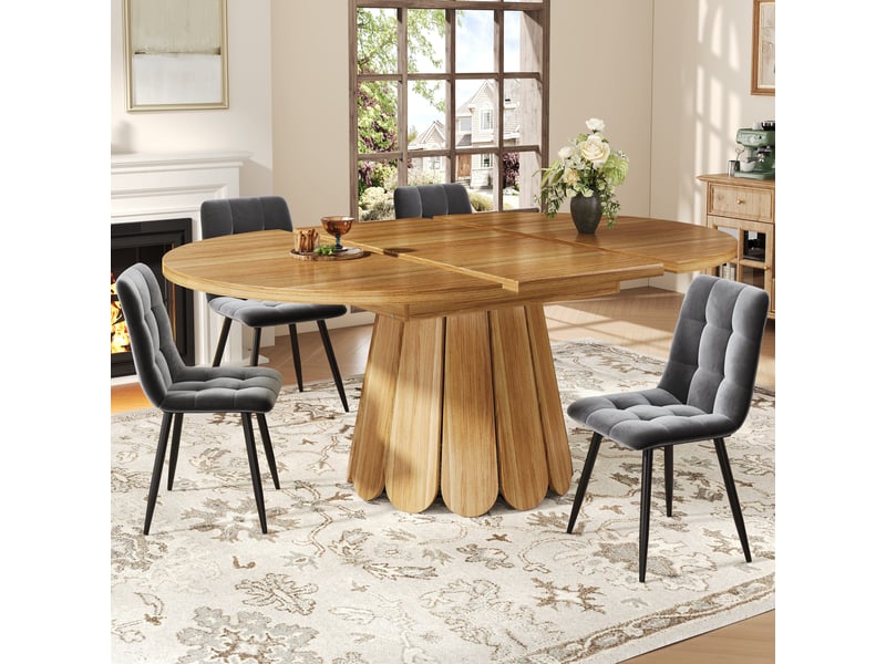  Table à manger extensible 118-158 x 118 x 76.8 cm, table ronde extensible en ovale,  4 à 6 personnes, pour salle à manger - marron  - Conforama E