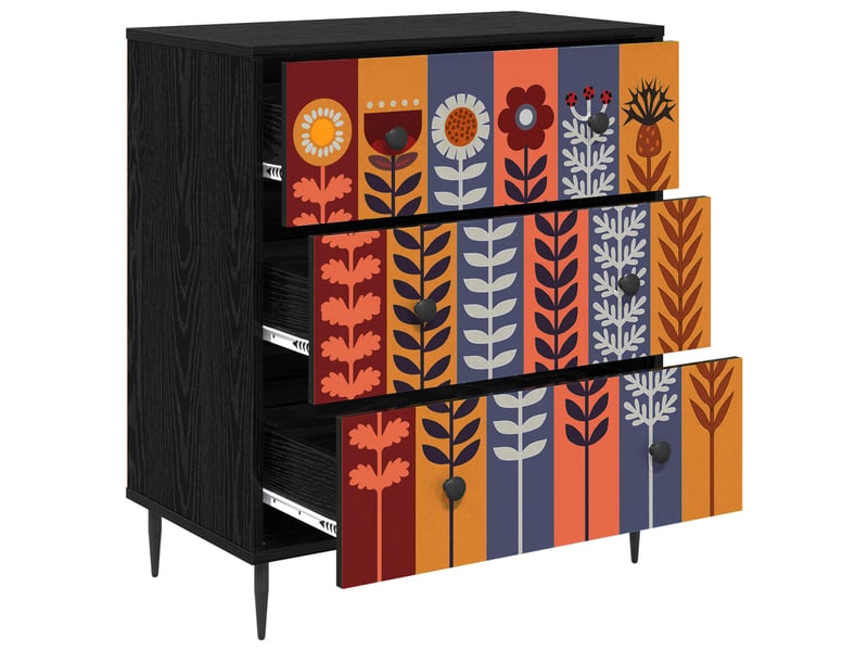  Commode chambre, meuble de rangement essen imprimé tournesol 66 x 36,5 x 76 cm chêne noir  - Conforama C