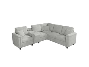 Canapé d'angle droit fixe TCQPZ 5 places Tissu gris avec coffre de rangement