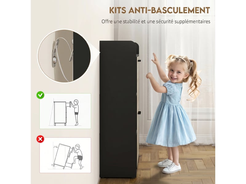  Meuble à chaussures 15 paires, armoire à chaussures moderne avec 2 tiroirs rabattables, noir, 83x24x90,5cm  - Conforama W