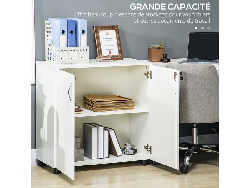  Armoire de bureau à 2 niveaux, meuble de rangement bureau avec 2 portes, serrures et clés, blanc, 80x40x80cm  - Conforama A