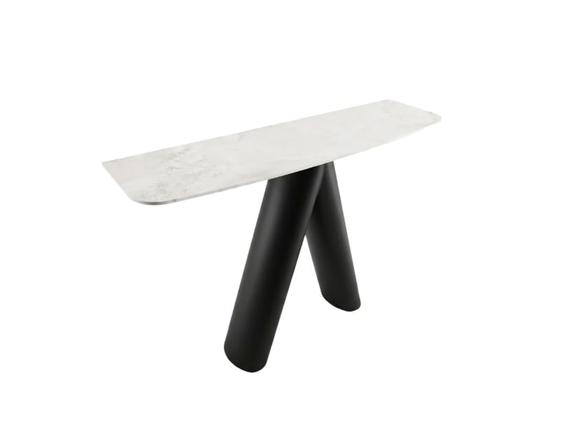  Console design l. 140 cm en céramique blanc marbré pied noir – satie  - Conforama A