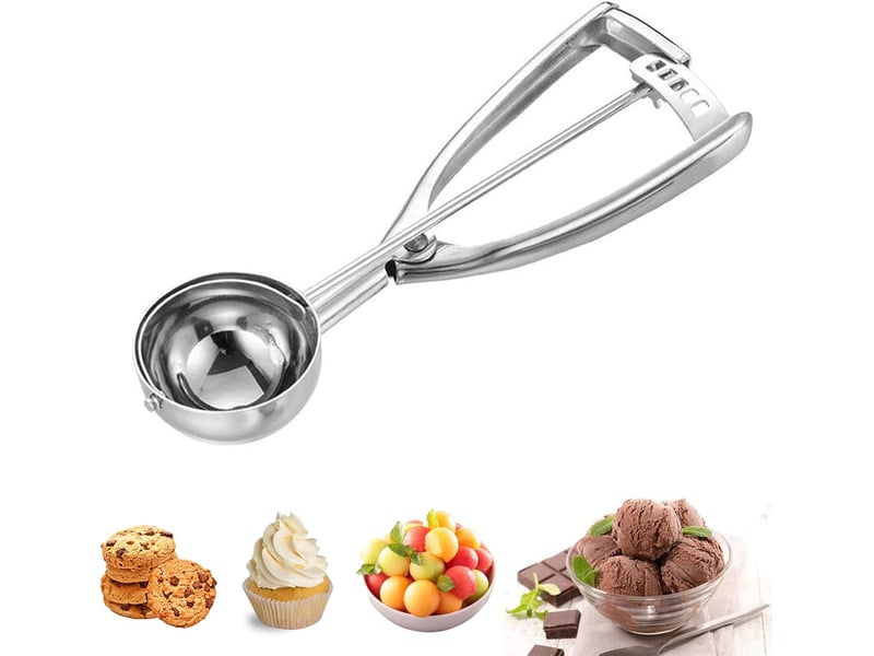  Cuillère à glace, 5cm cuillère à glace en acier 304 inoxydable cuillère à glace avec déclencheur, professionnelle crème glacée scoopers pour fruits gl  - Conforama A