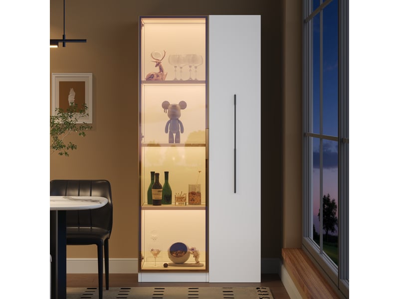  Vitrine d'exposition - 70x40x160cm - armoire rangement coulissante avec verre trempé &amp; led - blanc  - Conforama D