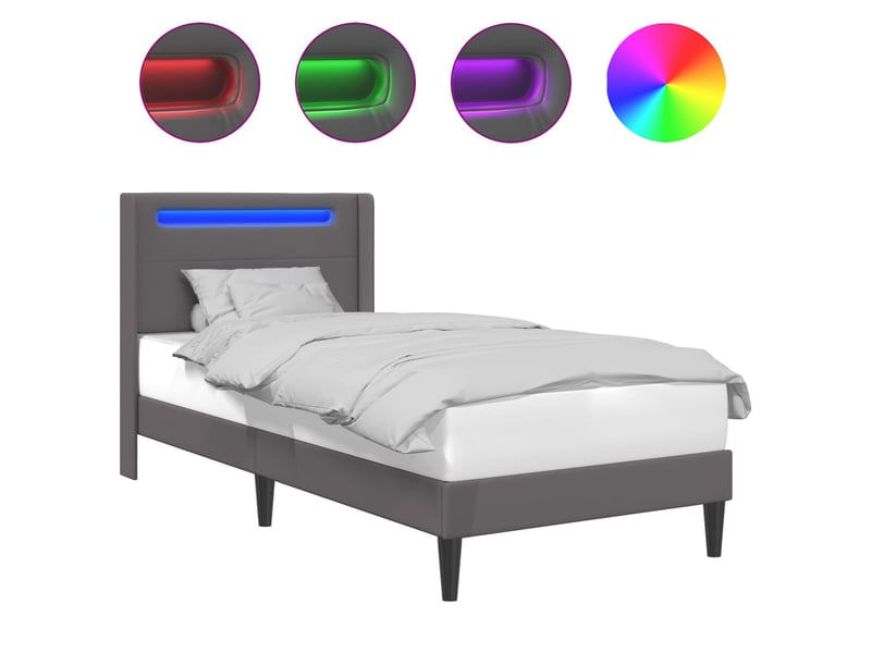  Lit simple- lit adulte -  cadre de lit avec bandes led gris 100 x 200 cm simili cuir  - Conforama A