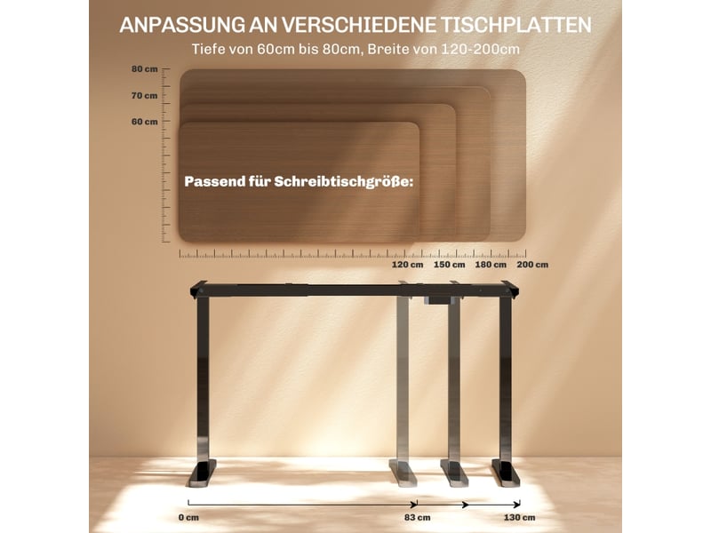  Bureau droit réglable avec 2 moteurs, 3 mémoires, écran led et protection anti-collision pour bureau, acier noir  - Conforama E