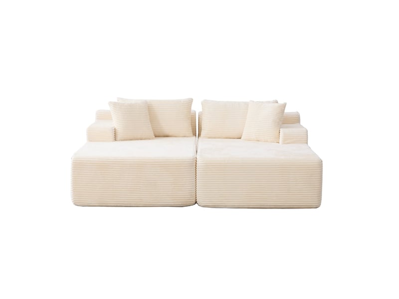  Canapé modulaire 2 places en chenille beige avec chaise longue  - Conforama A