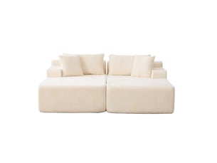 Canapé modulaire 2 places en chenille beige avec chaise longue