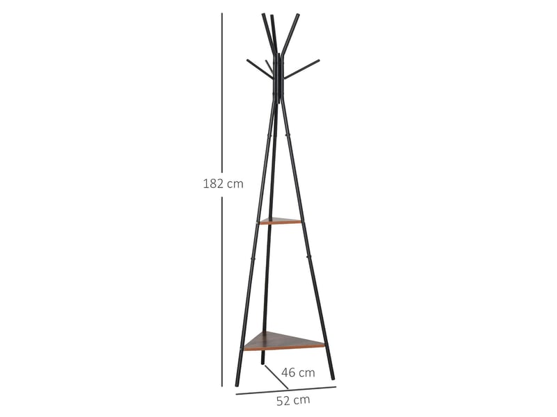  Porte-manteau trépied 6 patères 2 étagères en métal et panneau de particules  - Conforama C