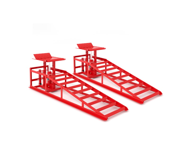  Lot de 2 rampes de levage hydrauliques 114 x 36 x 32 cm rouges en acier, capacité 5060 kg pour usage automobile  - Conforama A