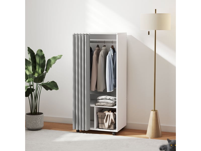  Armoire penderie armoire de rangement mobile avec rideau, tringle de suspension, 60 x 40 x 128 cm, blanc  - Conforama C