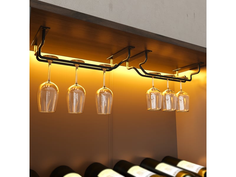 Buffet de cuisine haut 140x40x173 cm noir avec led rgb, 2 prises + 2 usb, casier à vin et porte-verres Fay Lum - Conforama E