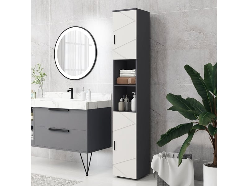 Meuble colonne de salle de bain, 30x30x183 cm, avec rangement, bois, gris - Conforama B