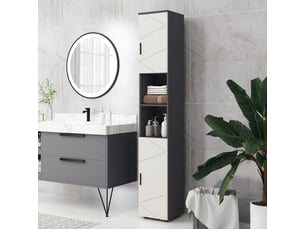 Meuble colonne de salle de bain, 30x30x183 cm, avec rangement, bois, gris