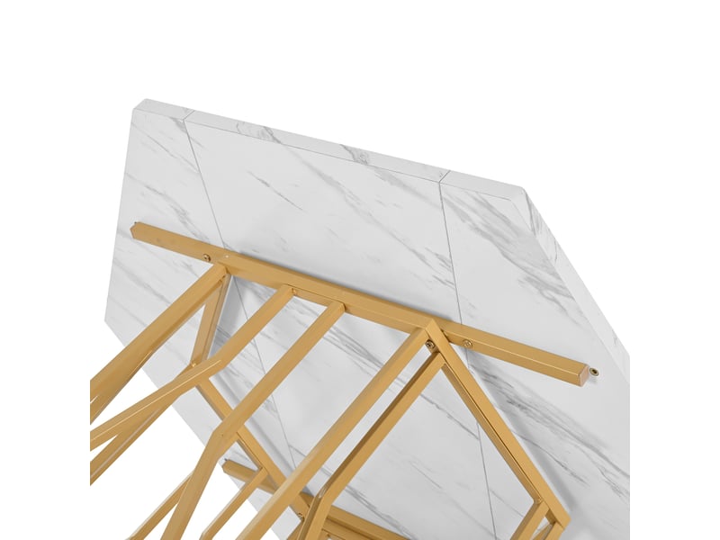  Ensemble repas 5 pièces avec 4 chaises en velours vert, table hexagonale effet marbre blanc et piètement doré, 115,5 x 100 cm  - Conforama R