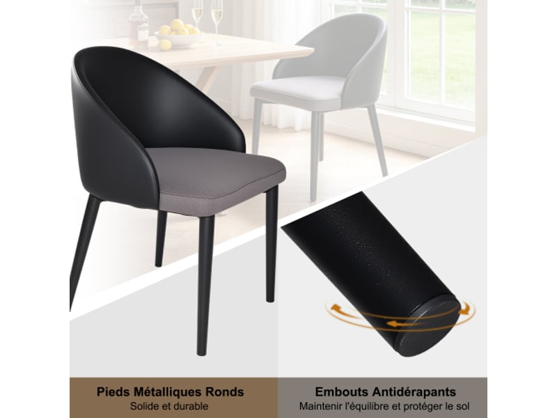 Chaise de salle à manger ergonomique – dossier noir cuir synthétique, assise gris mesh, pieds métal antidérapants – 2x - Conforama E