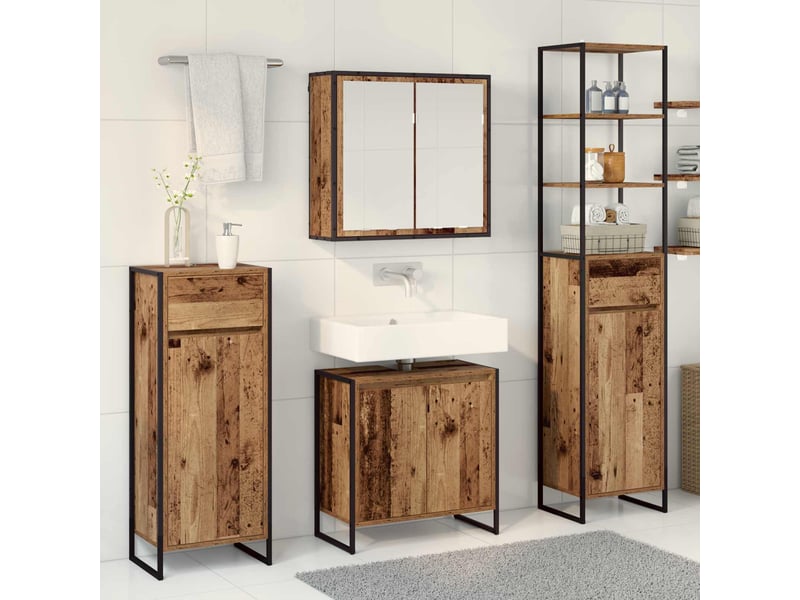  Ensemble de mobilier de salle de bain 4 pièces bois ancien cf64543  - Conforama D