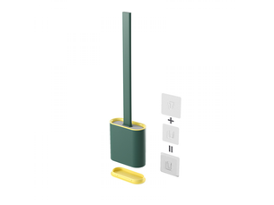 Brosse wc anti-fuite avec base en silicone, tête plate, poils souples et flexibles, avec support à séchage rapide (vert)