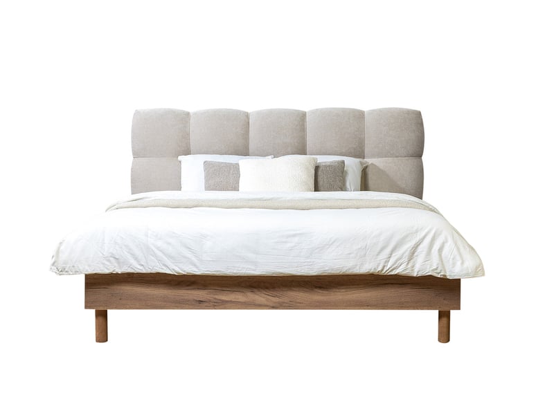  Bobochic lit kumo tissu lisse lattes massives pieds en bois naturel gris clair 140x190 KUMO - Conforama D