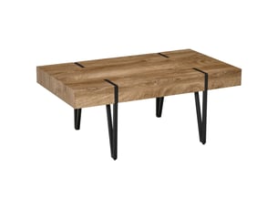 Table basse rectangulaire style industriel piètement épingle métal noir plateau aspect bastaing ancien bois