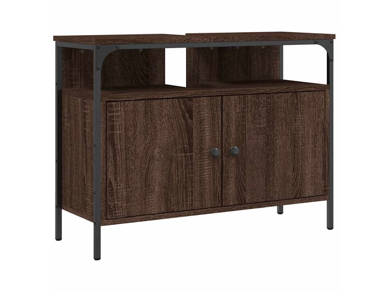  Armoire lavabo salle de bain, meuble de rangement chêne marron 80x30x60 cm shl3093  - Conforama A