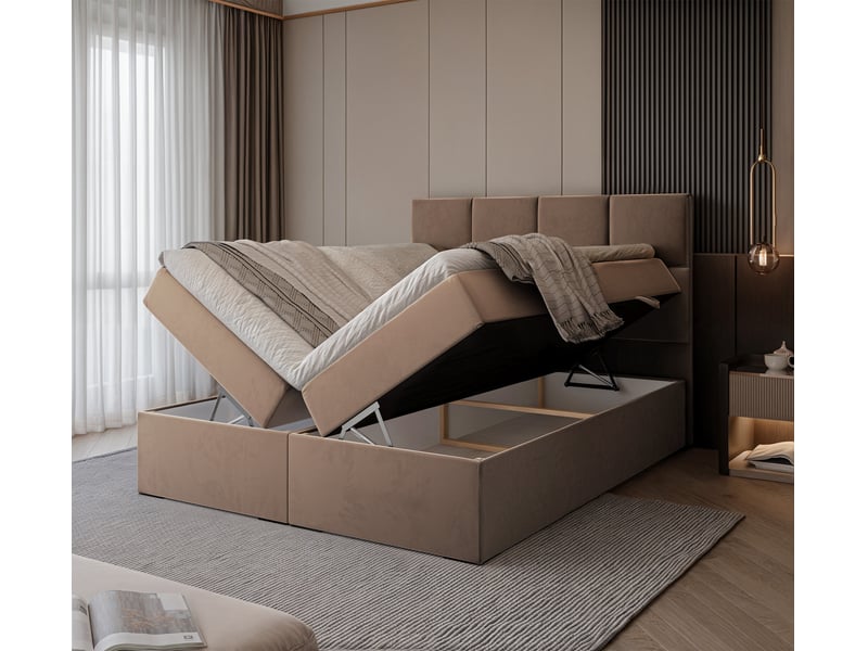 Lit coffre magnus - 180x200 cm - avec matelas et surmatelas - velours dense - marron clair MAGNUS - Conforama C