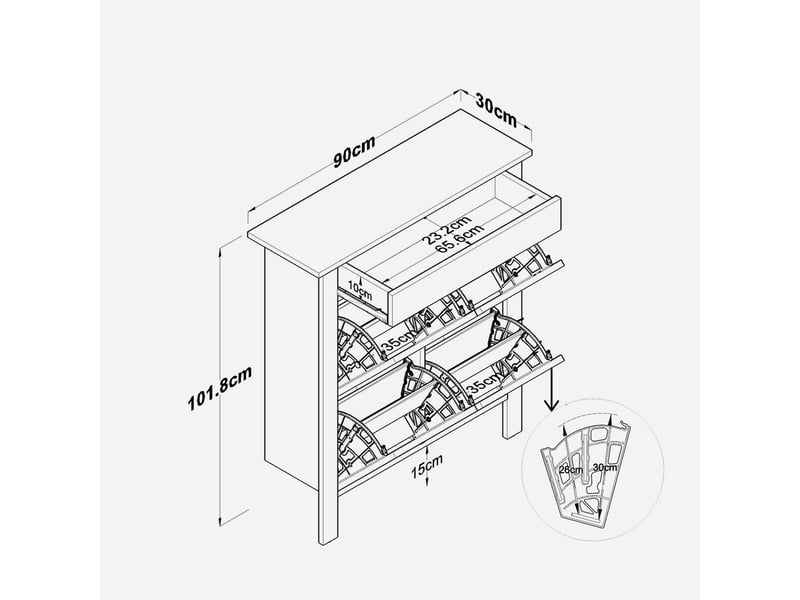  Meuble à chaussures gain de place avec tiroir d'entrée omnia  - Conforama D