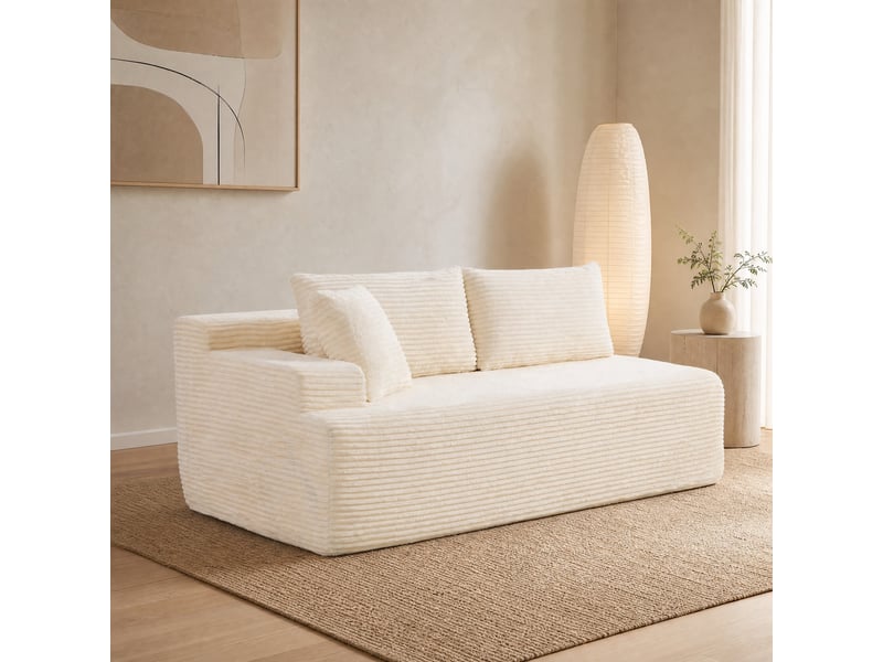 Canapé modulable 2 places en chenille ivoire - Conforama D