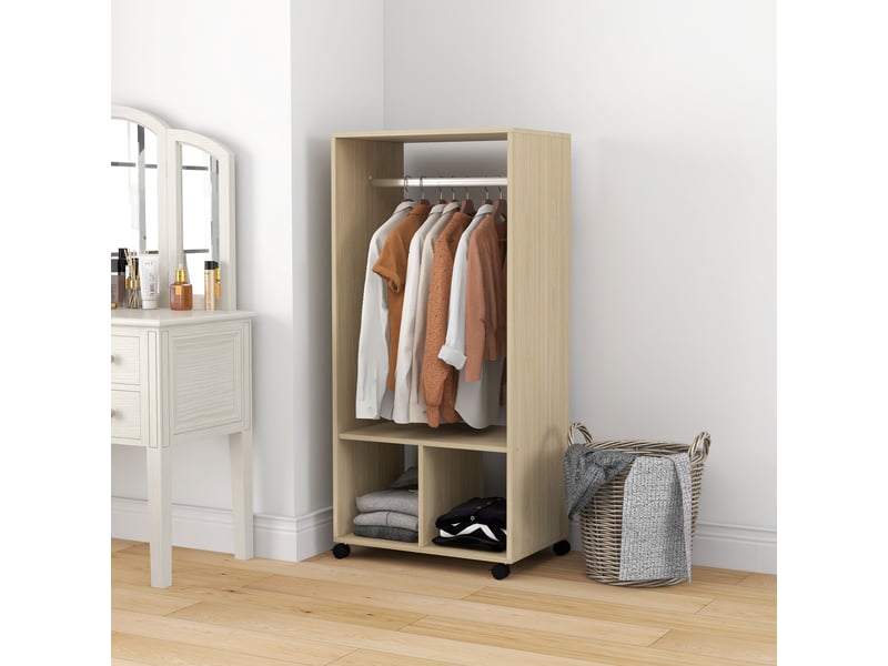  Armoire penderie étagère 2 niches penderie 4 roulettes pivotantes dim. 60l x 40l x 128h cm bois naturel  - Conforama C