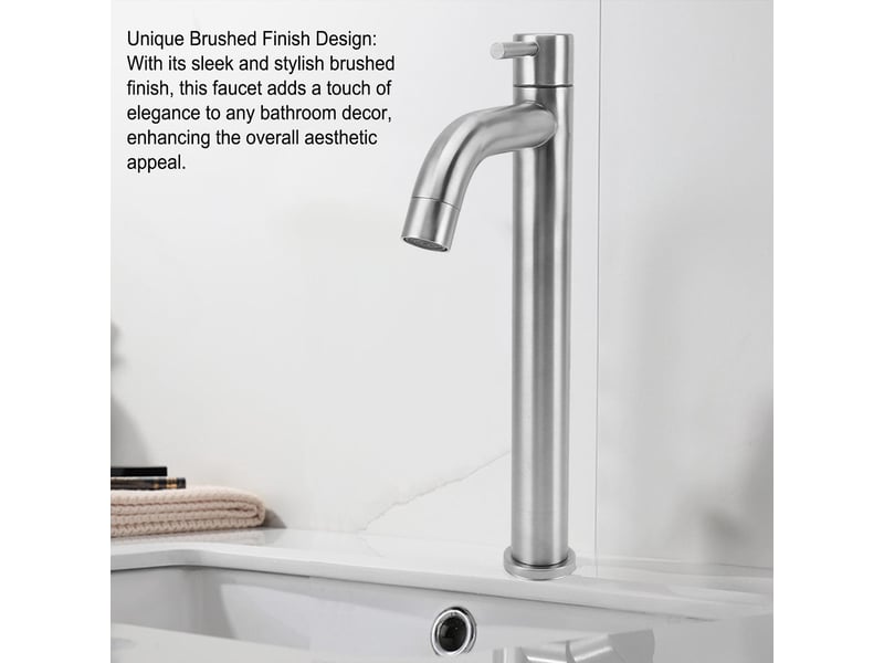 Robinet de cuisine à eau froide simple en acier inoxydable, robinet de salle de bain à trou unique pour maison, appartement, haut et courbé - Conforama B