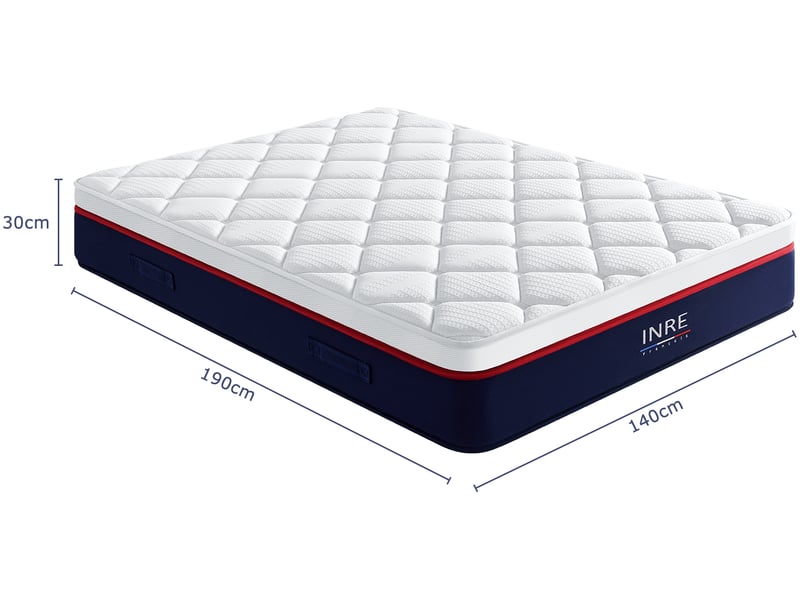 Matelas 140x190 cm INRE, Très Épais 30 cm, Mousse à Haute Résilience, 7 Zones Ergonomiques, Réversible à Deux Faces, Confort Optimal  - Conforama C