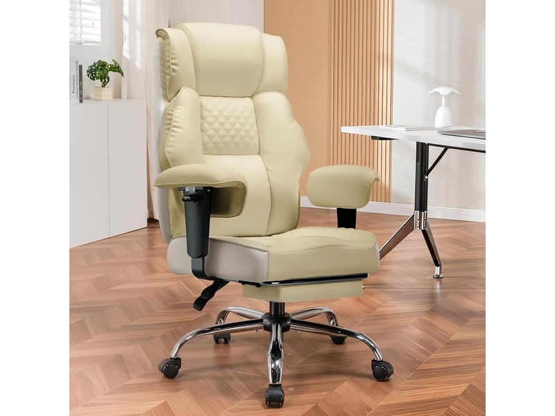 Gtplayer chaise de jeu large avec soutien lombaire à ressorts, repose-pieds, pu, 180kg - ivoire GT216-WRWT - Conforama B