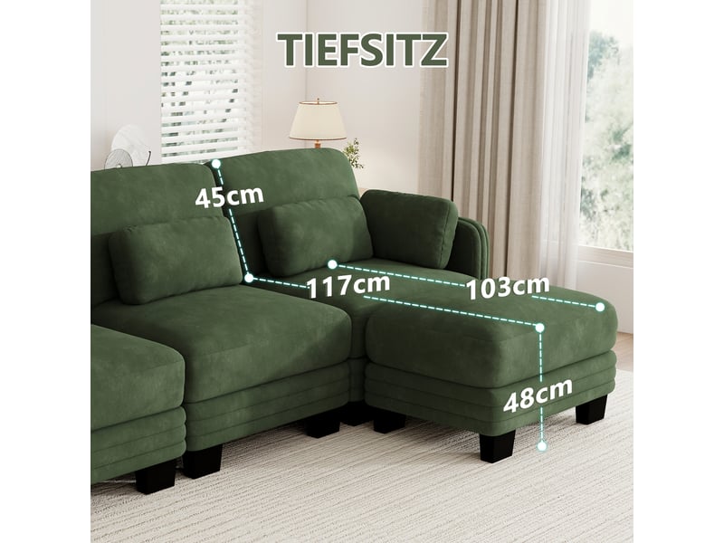 Canapé modulable en u - 2 places - 2 ottomans - tissu chenille - mobilier de salon - grand confort - assise confortable - vert CozyNest - Conforama E