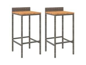 Lot de 2 tabouret de bar, chaise de bar gris résine tressée et bois d'acacia shl58856