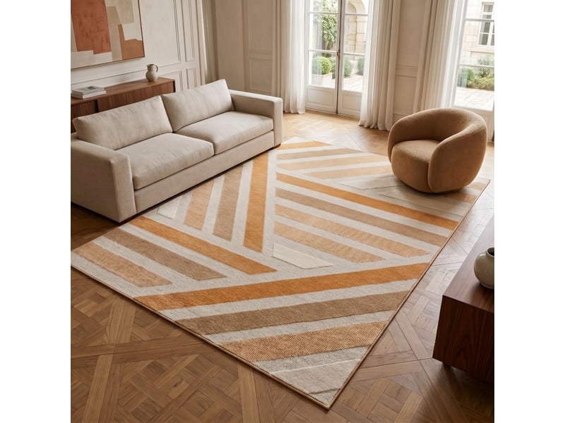  Tapis doux à relief graphique moderne orange 160x230  - Conforama A
