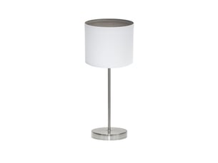 Fabrilamp tatiana lampe à poser nickelé blanc effet bois gris, abat-jour textile finition bois, 1 x e14, 42 cm