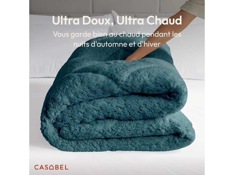 Casabel couette sherpa 240x260 cm, 450 gsm polyester réversible, face sherpa douillette ou microfibre fraîche, respirante, lavable  - Conforama E